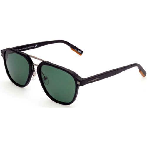 Ermenegildo Zegna EZ 0159-D 01R Sunglasses Matte Black / Green Polarized Square Main Image