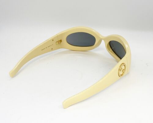 Gucci GG1247S 004 Sunglasses Cream Yellow / Grey Mirrored Silver Oval Wrap  Gallery Image 2
