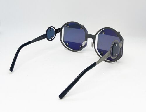 Pugnale Oblo 218S100 Sunglasses Steele Grey Mirrored Round Handmade Italy Gallery Image 2